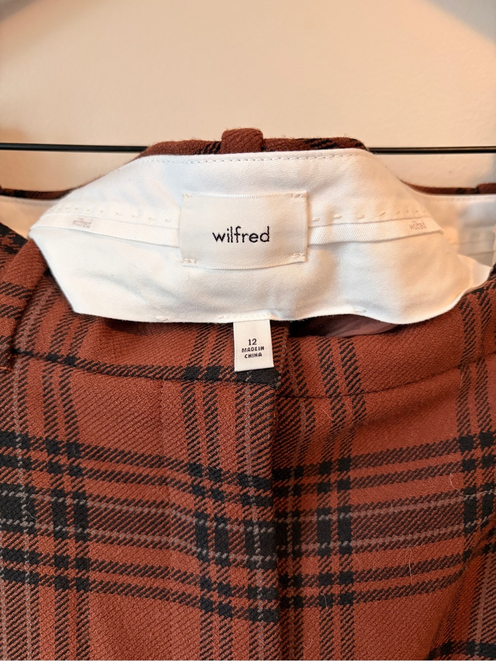 Aritzia Wilfred Carrot Brown Black Plaid Pant 12 - Picture 2 of 3